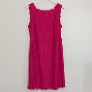 Adrianna Papell Dress 14 Pink Sheath Lace Sleeveless